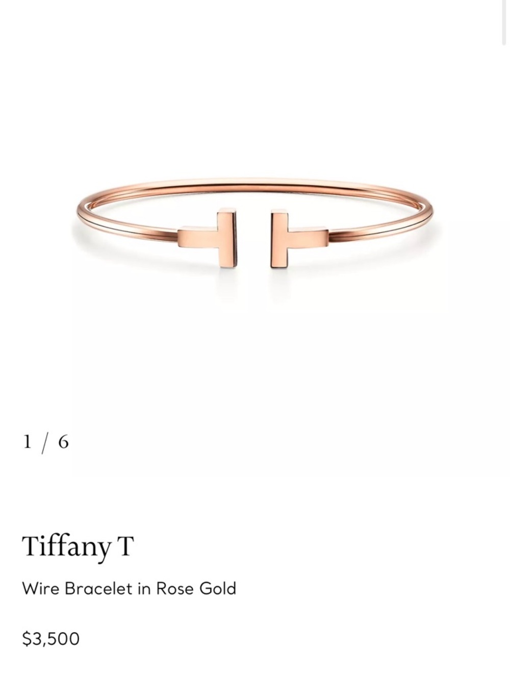 Tiffany T Wire Bracelet - Rose Gold (Standard, not Narrow)